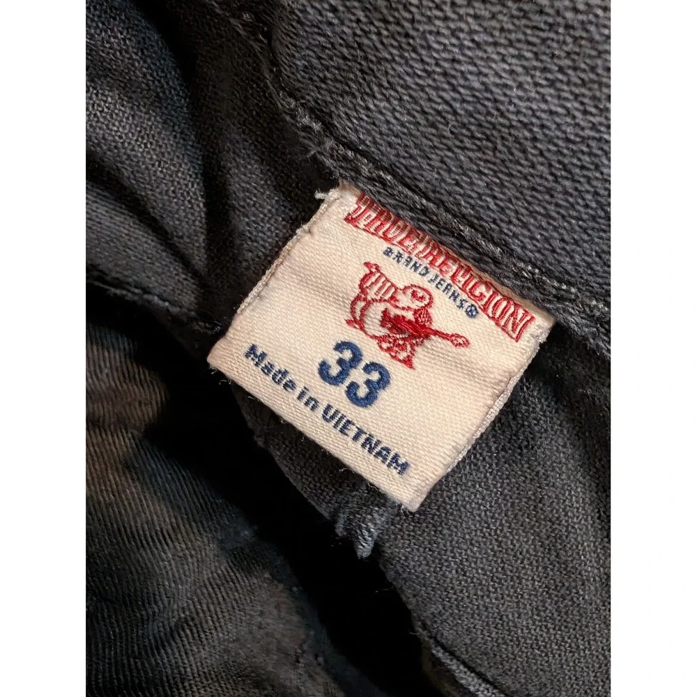 True Religion Section Straight Black Denim Jeans Mens 33x33 Y2K Horseshoe Flap